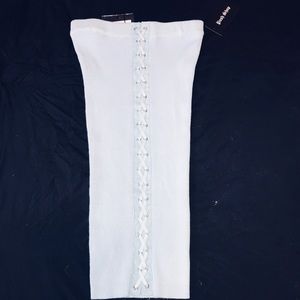 Ribbed Lace Up Midi Skirt - Baby Blue